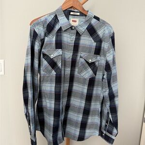 Levi's Men's Gray and Blue Checkered Shirt